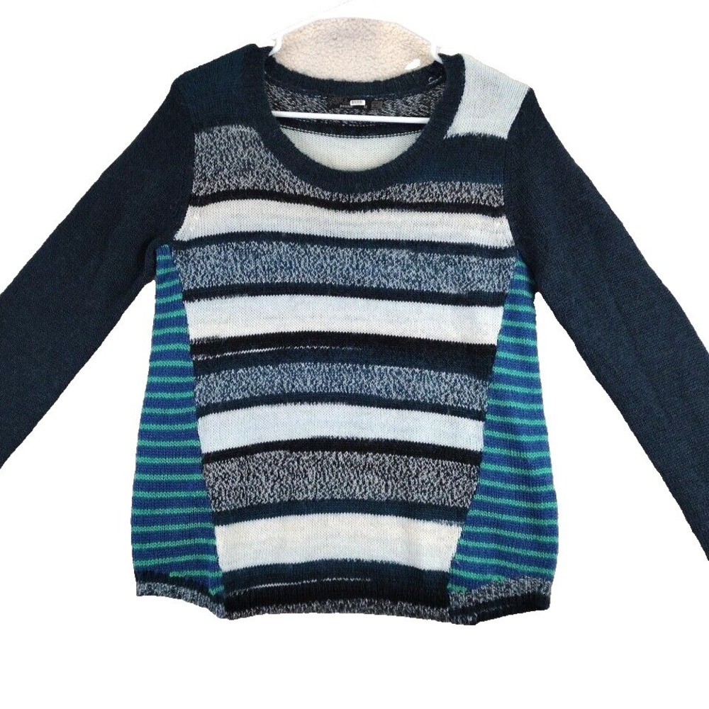 Prana Women's Size M Striped Knit Sweater Long Sleeve Blue Green